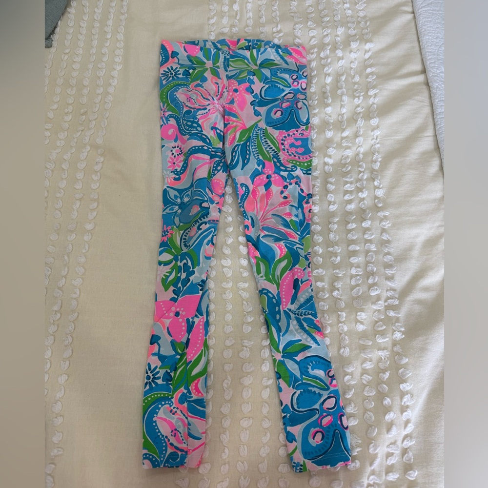 Lilly Pulitzer Pink and Blue Floral Leggings Size Large 8/10